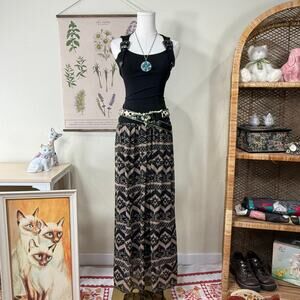 Vintage Y2k Aztec Print Maxi Skirt Southern Gothic Southwestern Western 2010s L